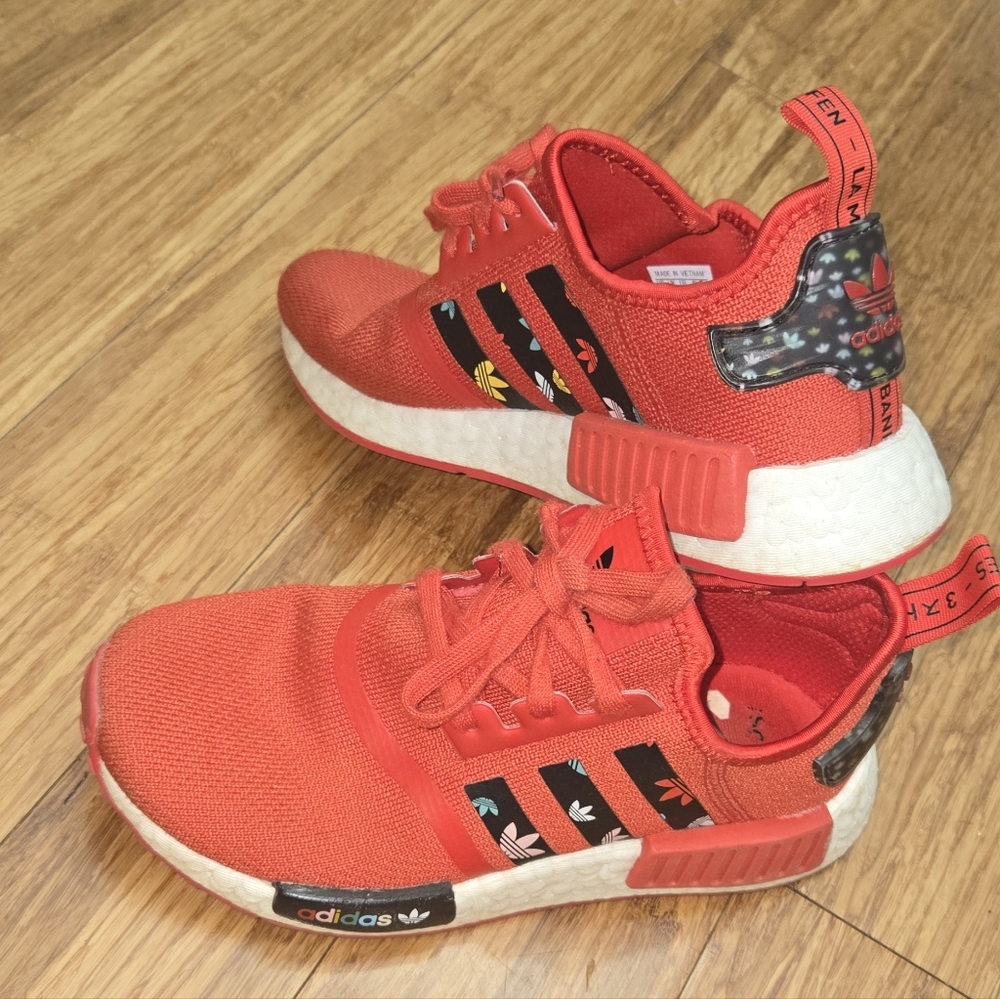 Adidas NMD R1 J Mini Rainbow Color Trefoils print Kids Unisex Red Sneakers